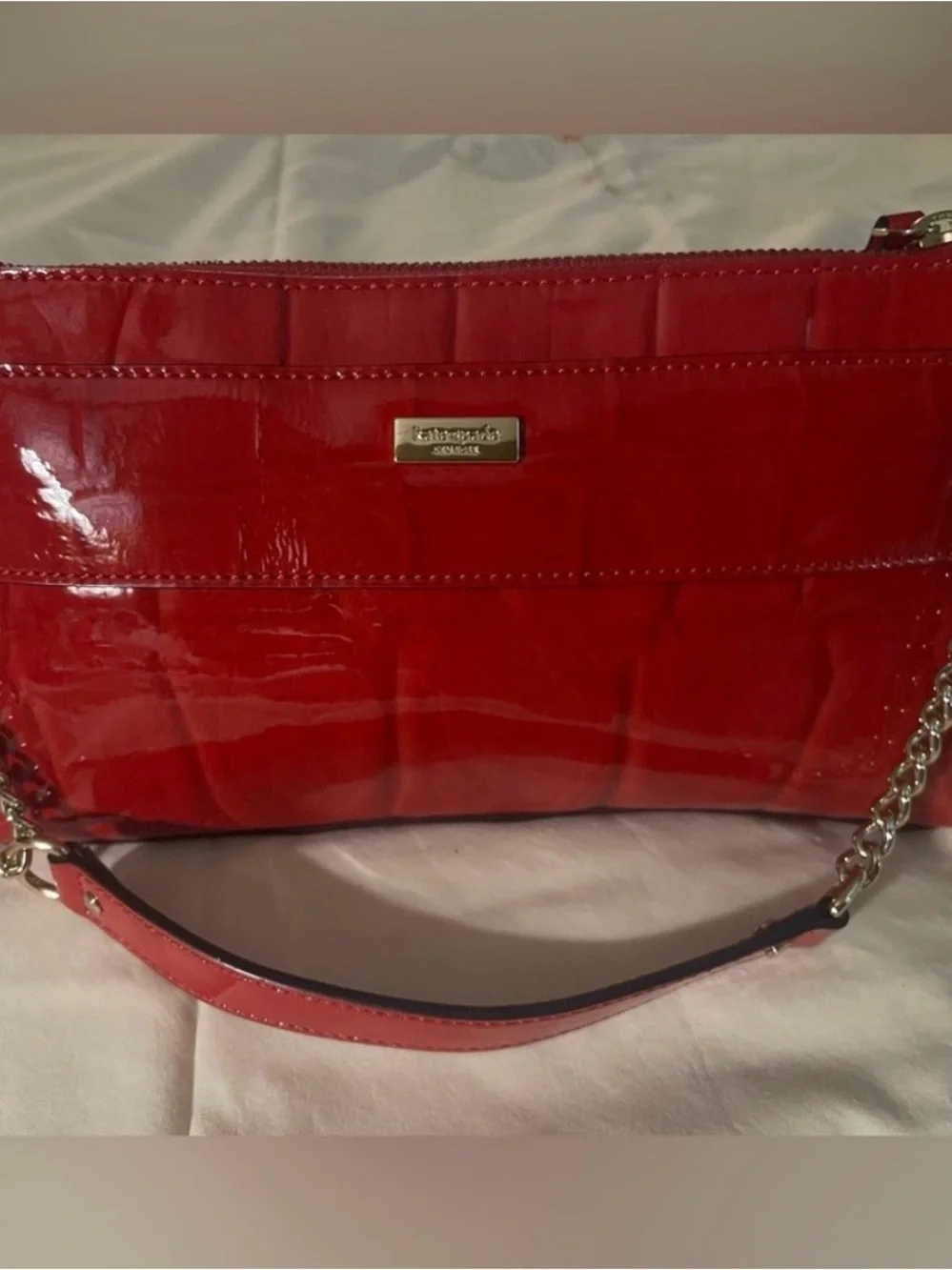 Kate Spade Knightsbridge Red Croc Patent Leather Bow Chain Shoulder Clutch